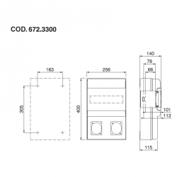 672.3300 - zásuvková skříň DOMINO IP66 - 12 DIN, 2x otvor pro 16/32A OPTIMA