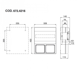 672.4216 - zásuvková skříň DOMINO IP66 - 16 DIN, 2x otvor pro OMNIA